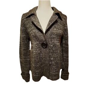 Kenji Peplum Cardigan Classic Feminine Gray‎ Heather Button Tab Sweater Womens L